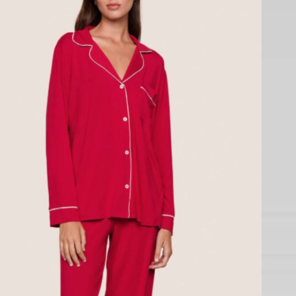 Eberjey Gisele Tencel Modal Pajama Lounge Top Holly Red Ivory S
